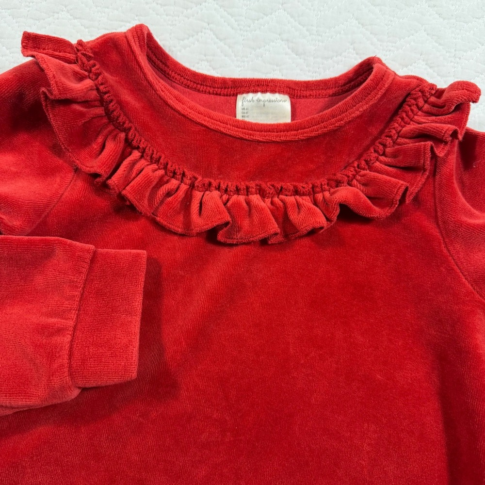 First Impressions Red Velvet Long Sleeve Ruffle Collar Top Toddler Girl 4T